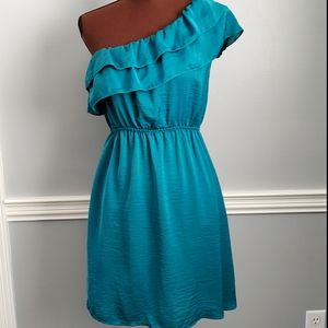 Turquoise Color One-Shoulder Dress